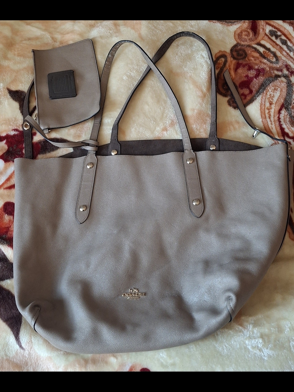Coach Reversible Large Market Tote Brown Sude / Crossgrain Leather
